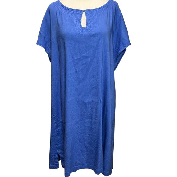 Soft Surroundings Dress Womens L Blue Linen Blend A Line Keyhole Lagom Comfort - Picture 1 of 13